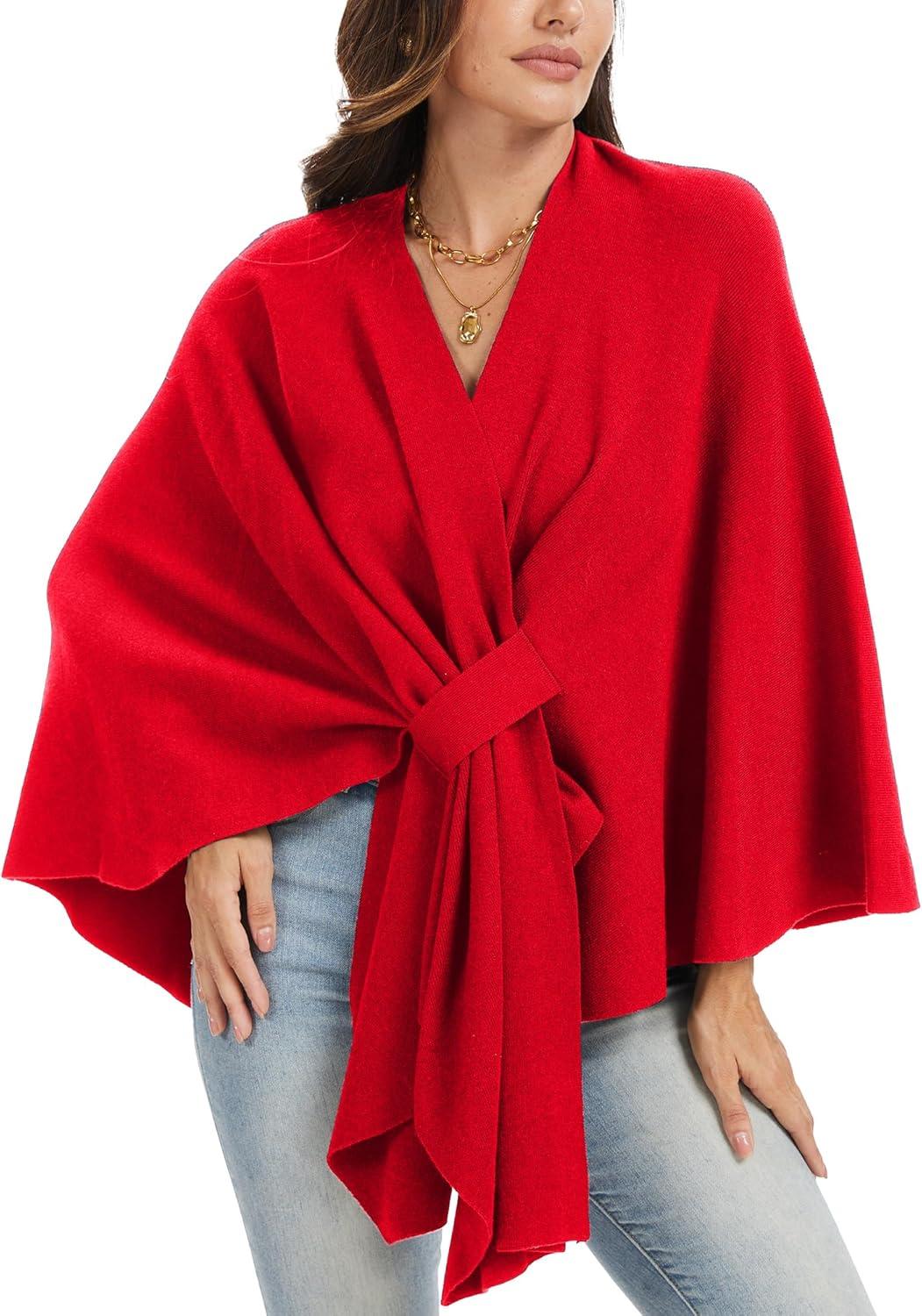 imageMoss Rose Womens Elegant Shawl Wraps Soft Open Front Poncho Sweater for Spring Fall WinterAred