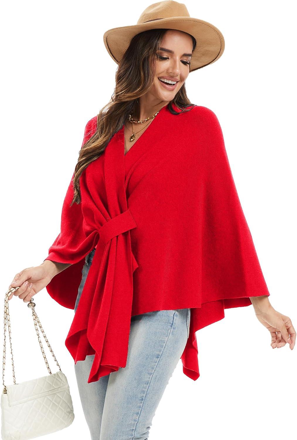 imageMoss Rose Womens Elegant Shawl Wraps Soft Open Front Poncho Sweater for Spring Fall WinterAred