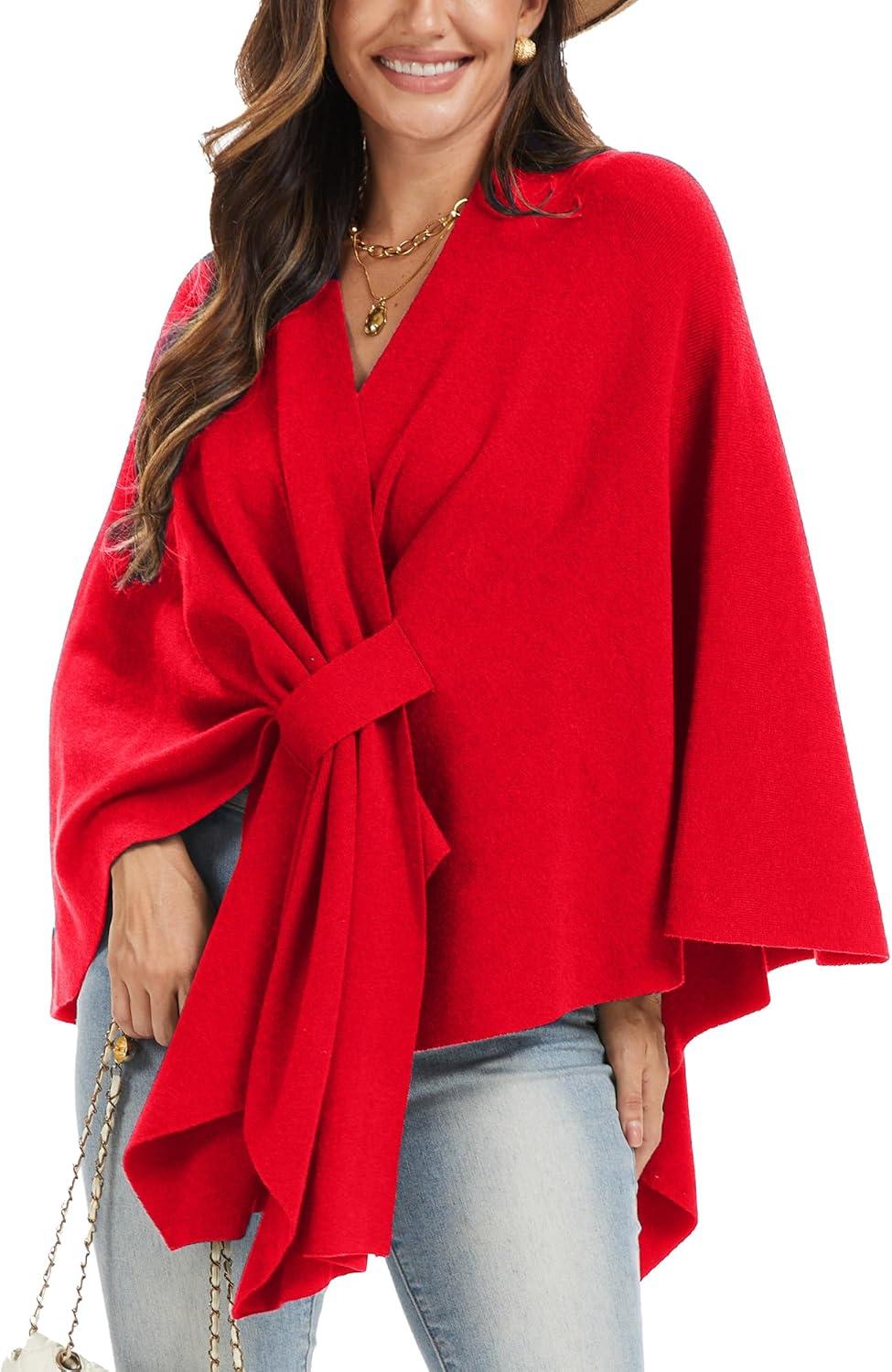 imageMoss Rose Womens Elegant Shawl Wraps Soft Open Front Poncho Sweater for Spring Fall WinterAred