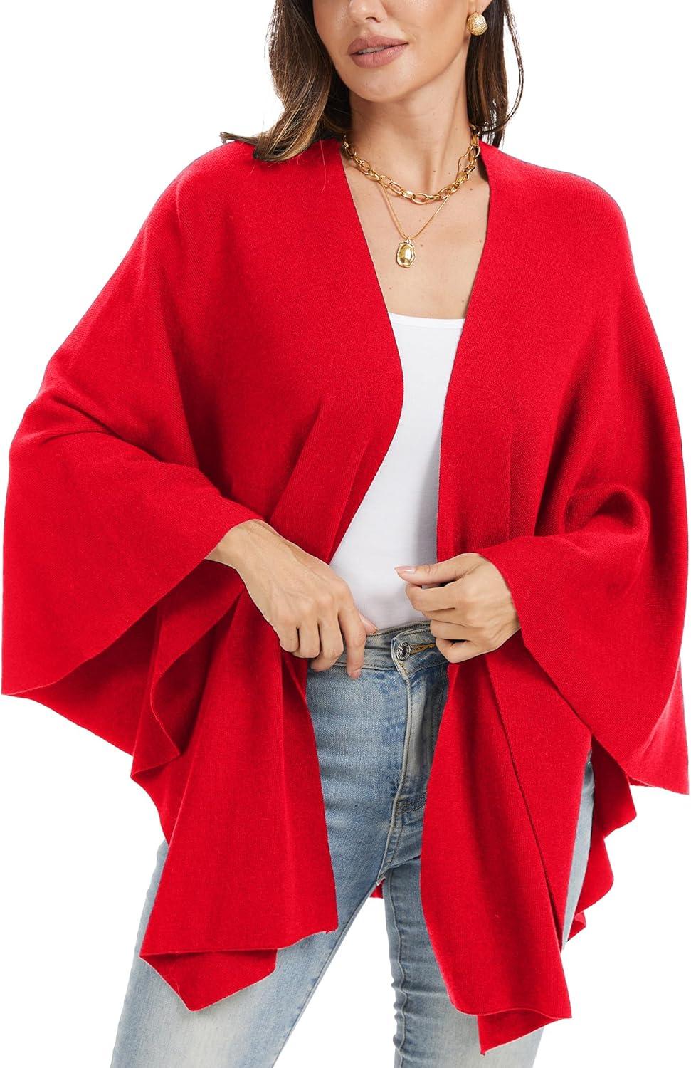 imageMoss Rose Womens Elegant Shawl Wraps Soft Open Front Poncho Sweater for Spring Fall WinterAred