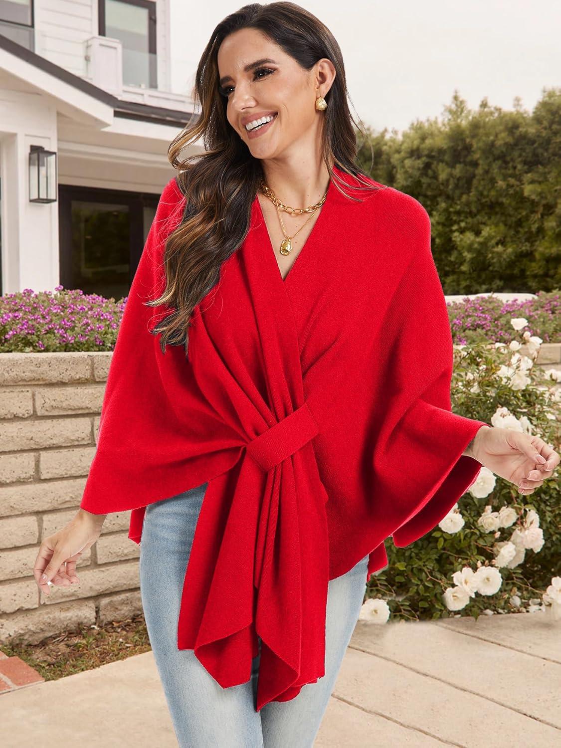 imageMoss Rose Womens Elegant Shawl Wraps Soft Open Front Poncho Sweater for Spring Fall WinterAred
