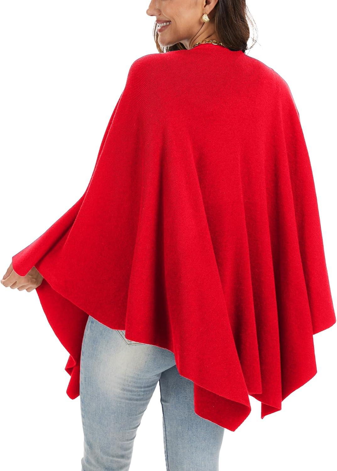imageMoss Rose Womens Elegant Shawl Wraps Soft Open Front Poncho Sweater for Spring Fall WinterAred