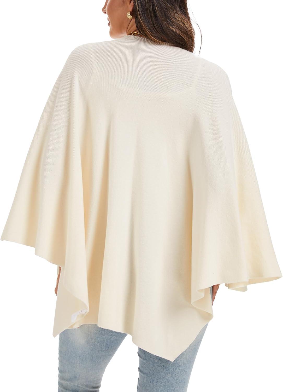 imageMoss Rose Womens Large Cross Front Poncho Sweater Wrap Topper Knitted Elegant Shawls Cape for Fall WinterAapricot