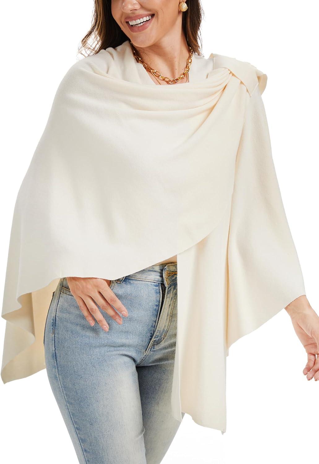 imageMoss Rose Womens Large Cross Front Poncho Sweater Wrap Topper Knitted Elegant Shawls Cape for Fall WinterAapricot