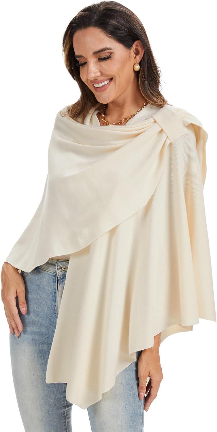 imageMoss Rose Womens Large Cross Front Poncho Sweater Wrap Topper Knitted Elegant Shawls Cape for Fall WinterAapricot