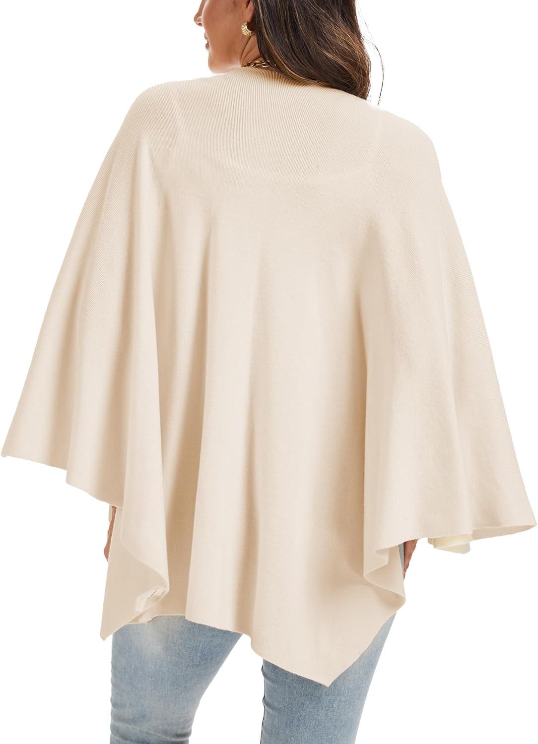 imageMoss Rose Womens Large Cross Front Poncho Sweater Wrap Topper Knitted Elegant Shawls Cape for Fall WinterAbeige