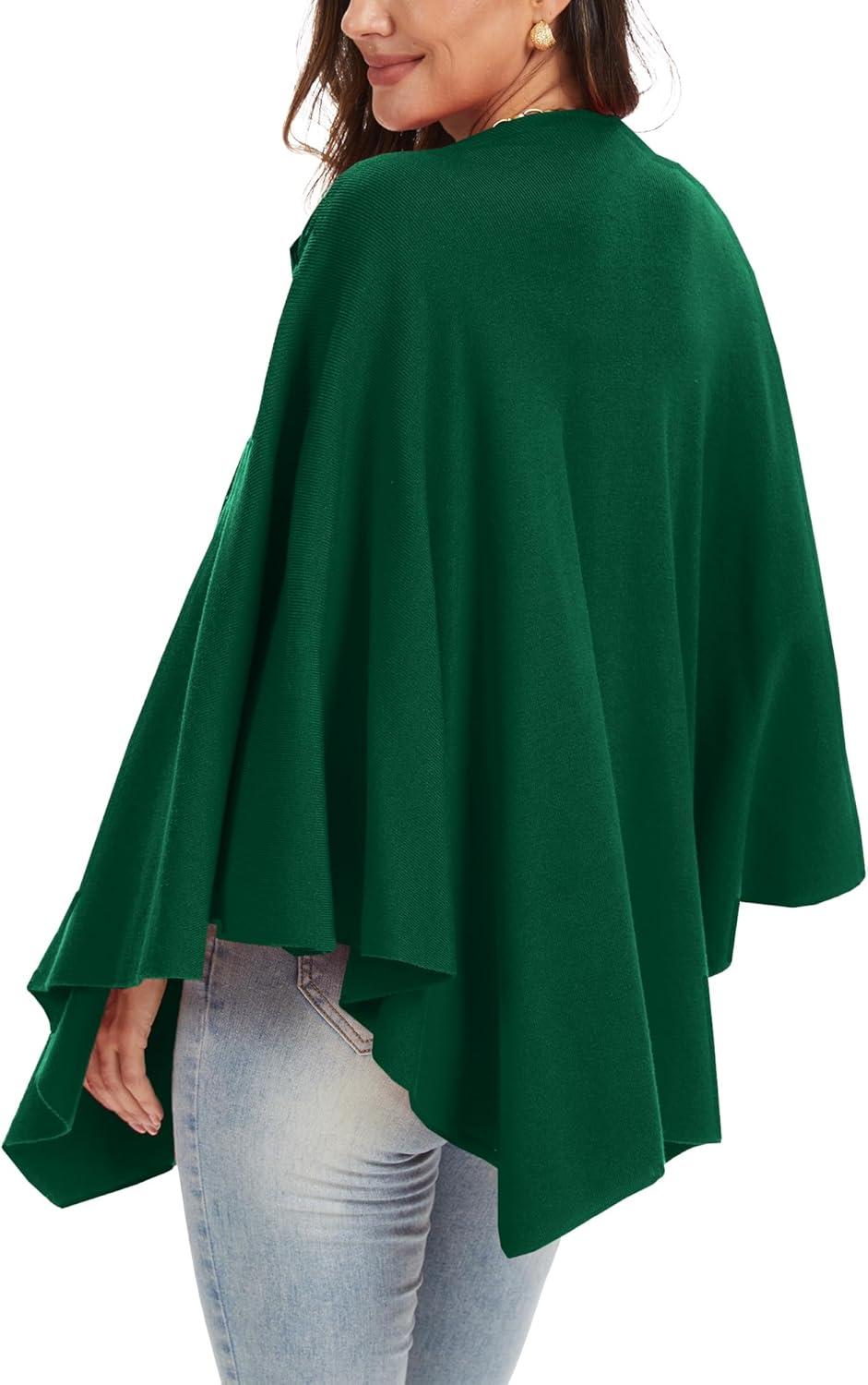 imageMoss Rose Womens Large Cross Front Poncho Sweater Wrap Topper Knitted Elegant Shawls Cape for Fall WinterAgreen