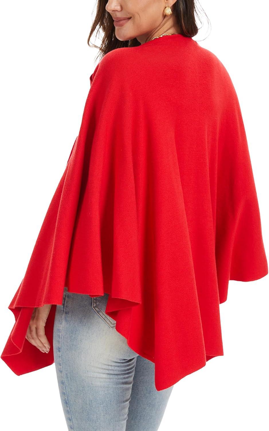 imageMoss Rose Womens Large Cross Front Poncho Sweater Wrap Topper Knitted Elegant Shawls Cape for Fall WinterAred