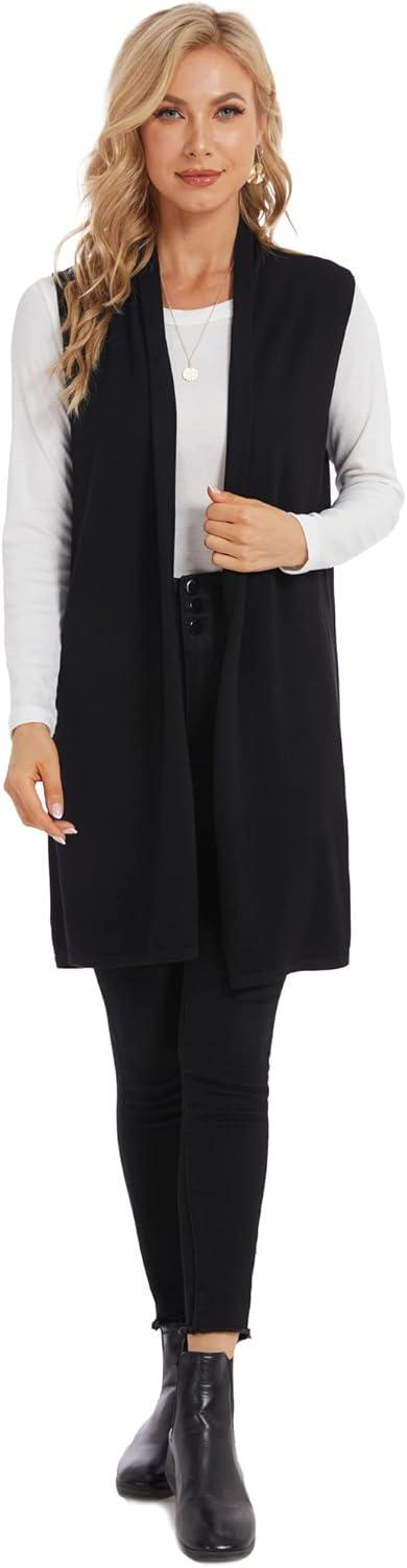 imageMoss Rose Womens Long Knit Cardigan Vest Casual Sleeveless Open Front Draped Duster Vest Available in Plus SizeBlack