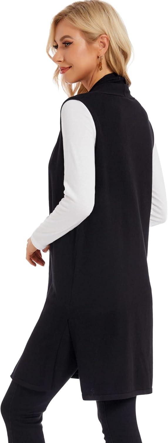 imageMoss Rose Womens Long Knit Cardigan Vest Casual Sleeveless Open Front Draped Duster Vest Available in Plus SizeBlack