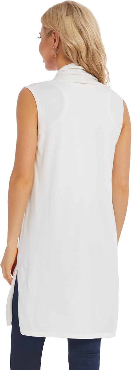 imageMoss Rose Womens Long Knit Cardigan Vest Casual Sleeveless Open Front Draped Duster Vest Available in Plus SizeIvory