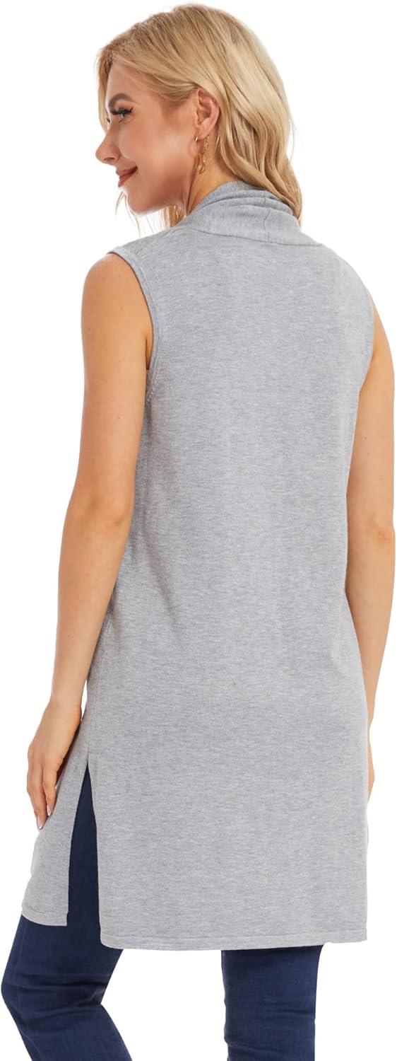 imageMoss Rose Womens Long Knit Cardigan Vest Casual Sleeveless Open Front Draped Duster Vest Available in Plus SizeLight Gray