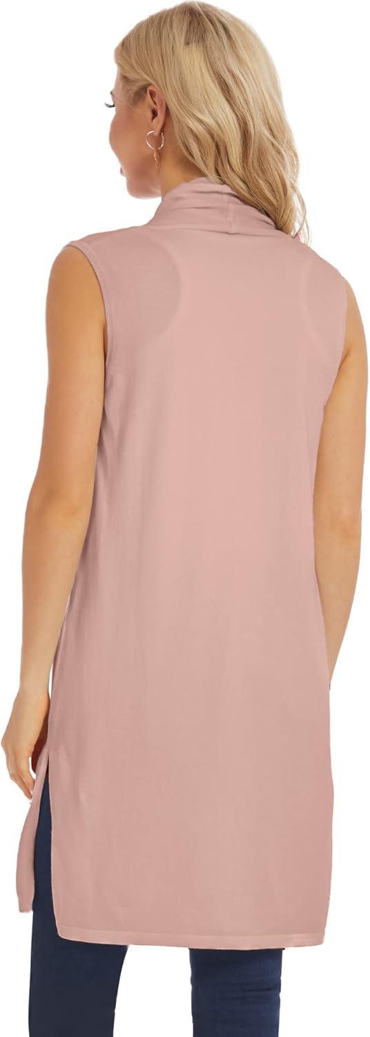 imageMoss Rose Womens Long Knit Cardigan Vest Casual Sleeveless Open Front Draped Duster Vest Available in Plus SizePink