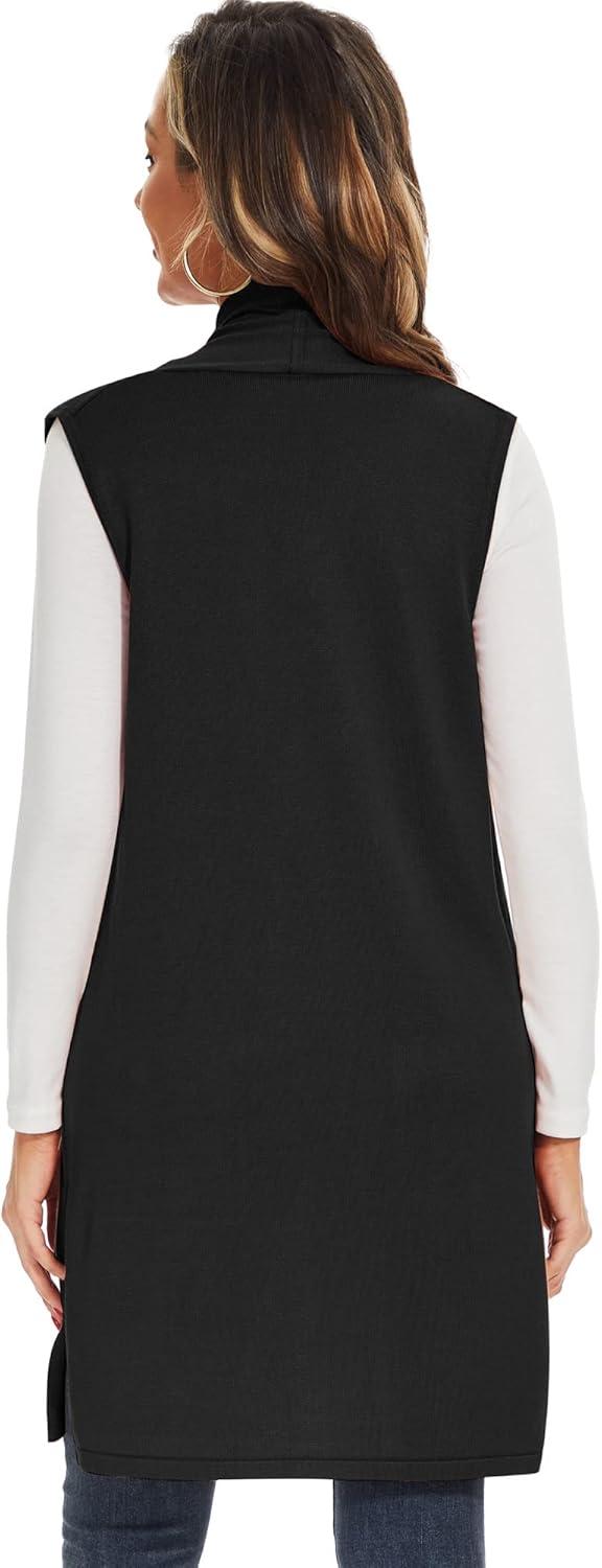 imageMoss Rose Womens Long Knit Cardigan Vest Casual Sleeveless Open Front Draped Duster Vest Available in Plus SizePocketblack