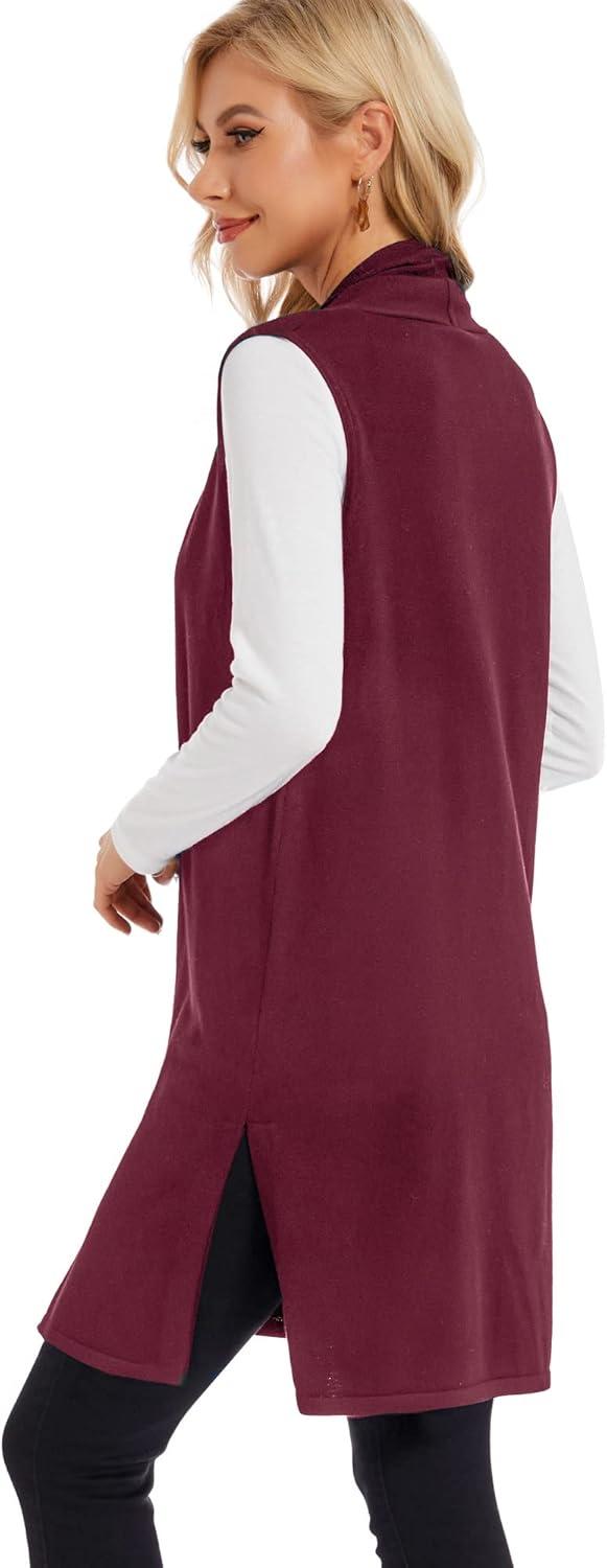 imageMoss Rose Womens Long Knit Cardigan Vest Casual Sleeveless Open Front Draped Duster Vest Available in Plus SizeWine Red