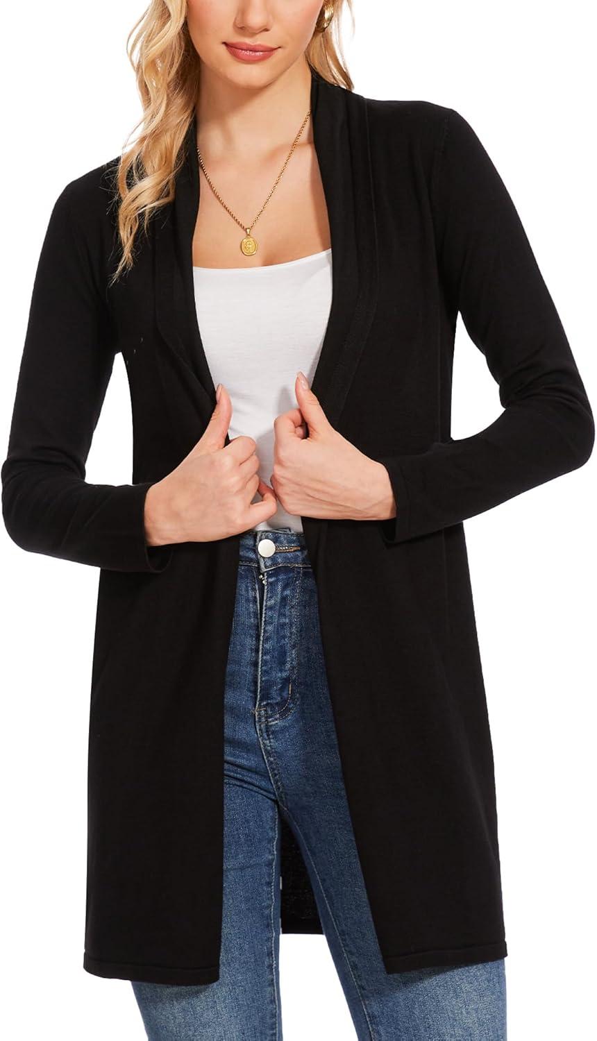 imageMoss Rose Womens Long Knit Cardigan Vest Casual Sleeveless Open Front Draped Duster Vest Available in Plus SizeZblacklong Sleeve