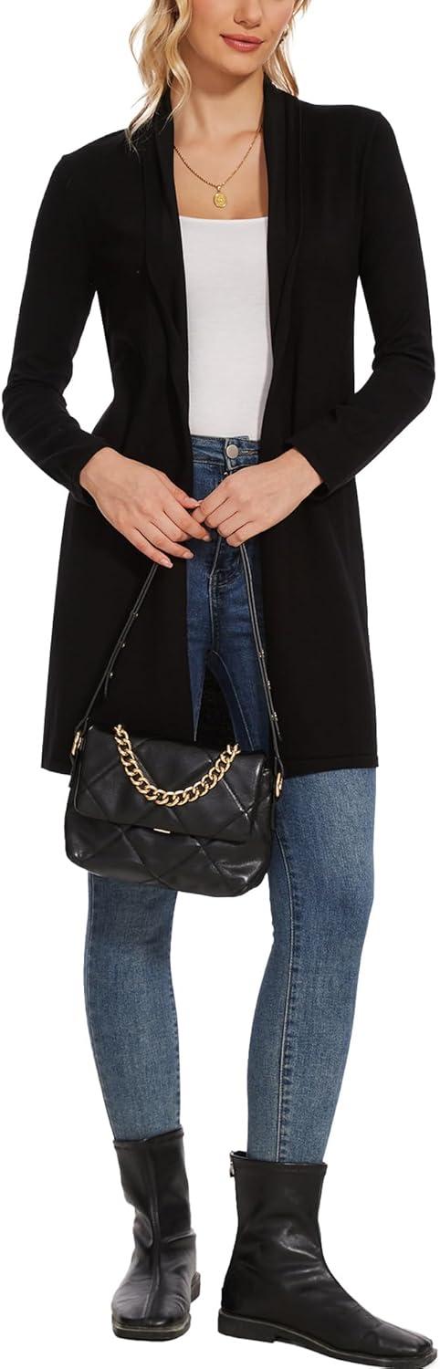 imageMoss Rose Womens Long Knit Cardigan Vest Casual Sleeveless Open Front Draped Duster Vest Available in Plus SizeZblacklong Sleeve