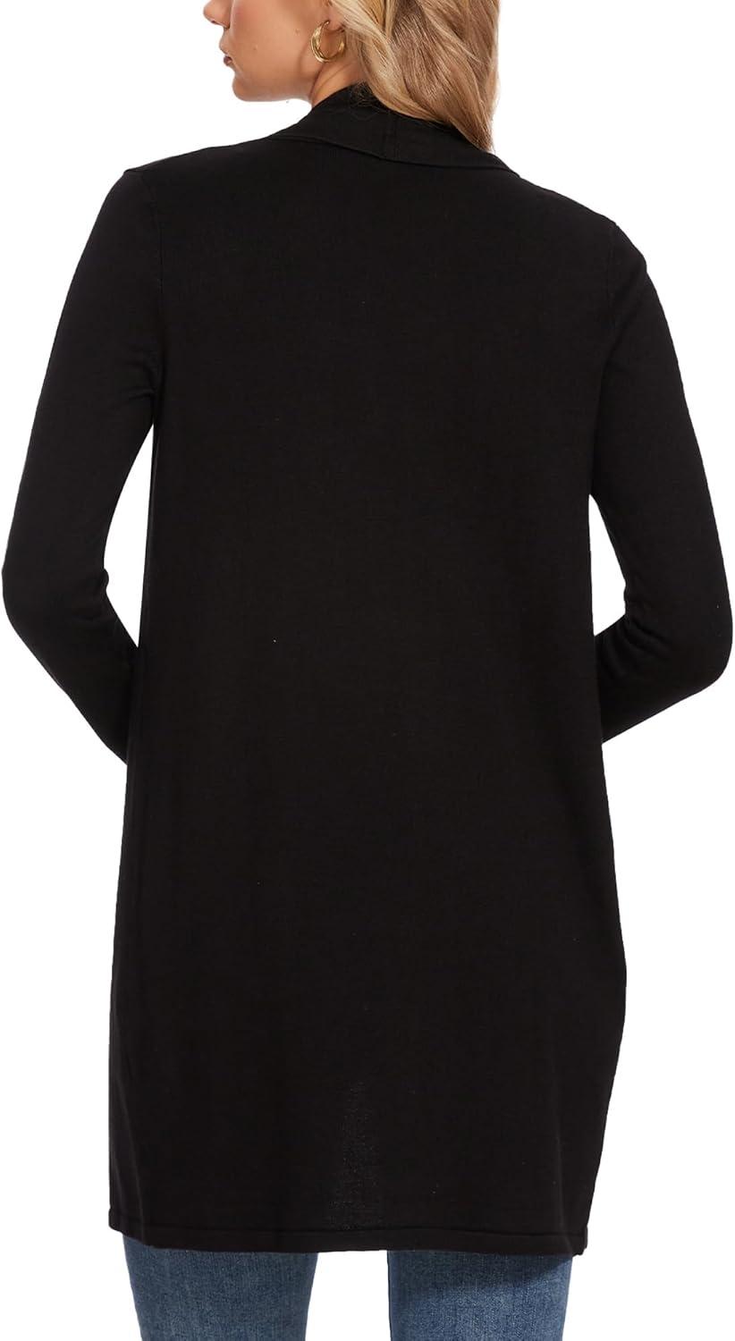 imageMoss Rose Womens Long Knit Cardigan Vest Casual Sleeveless Open Front Draped Duster Vest Available in Plus SizeZblacklong Sleeve