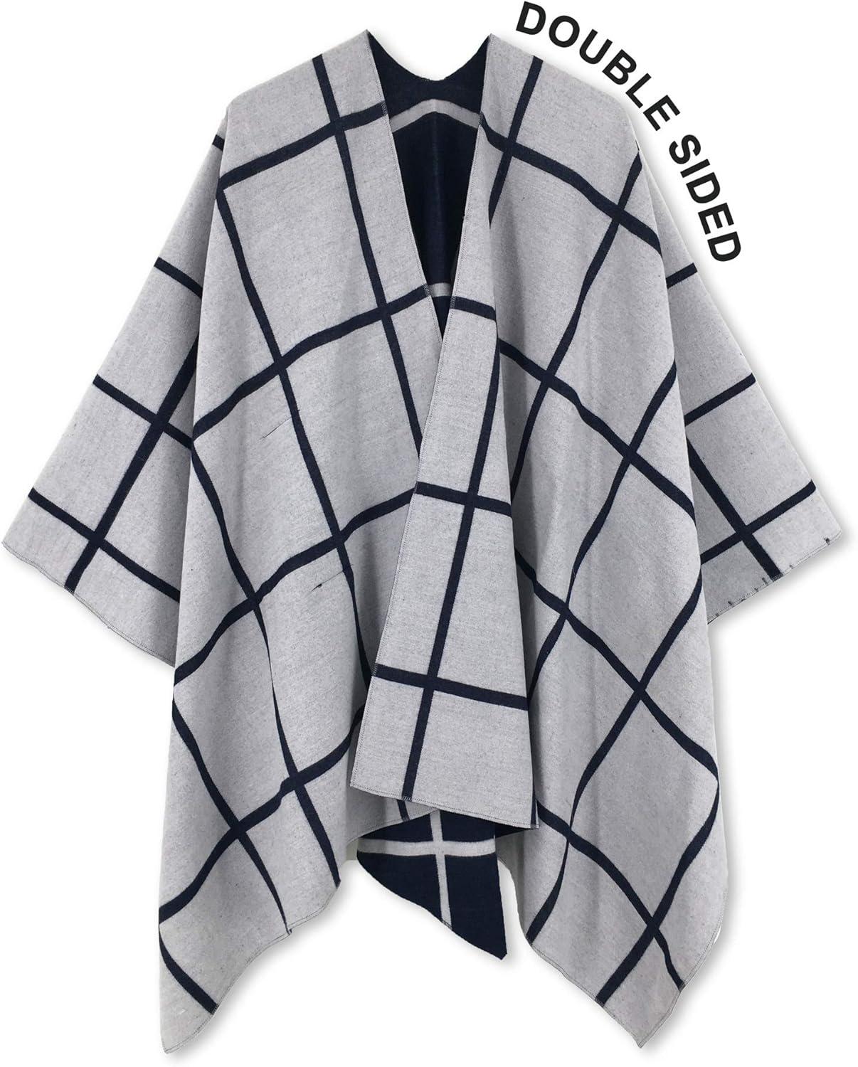 imageMoss Rose Womens Shawl Wrap Poncho Ruana Cape Open Front Cardigan Shawls for Fall WinterA Navy and White