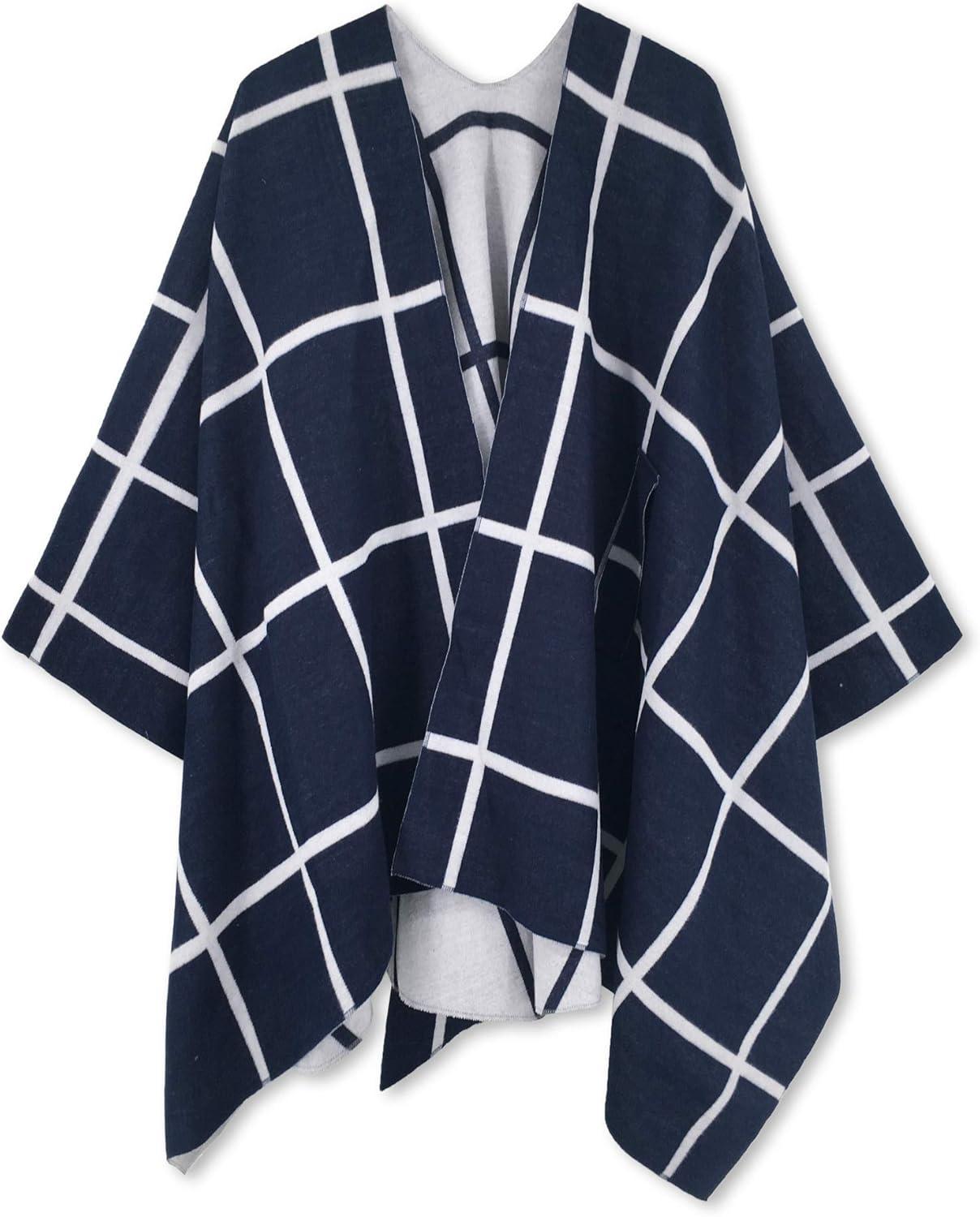 imageMoss Rose Womens Shawl Wrap Poncho Ruana Cape Open Front Cardigan Shawls for Fall WinterA Navy and White