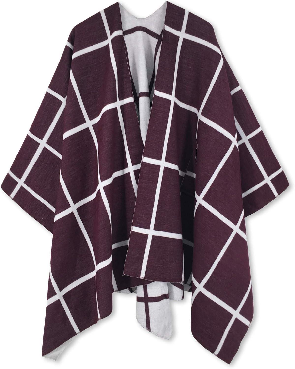 imageMoss Rose Womens Shawl Wrap Poncho Ruana Cape Open Front Cardigan Shawls for Fall WinterA Wine and White