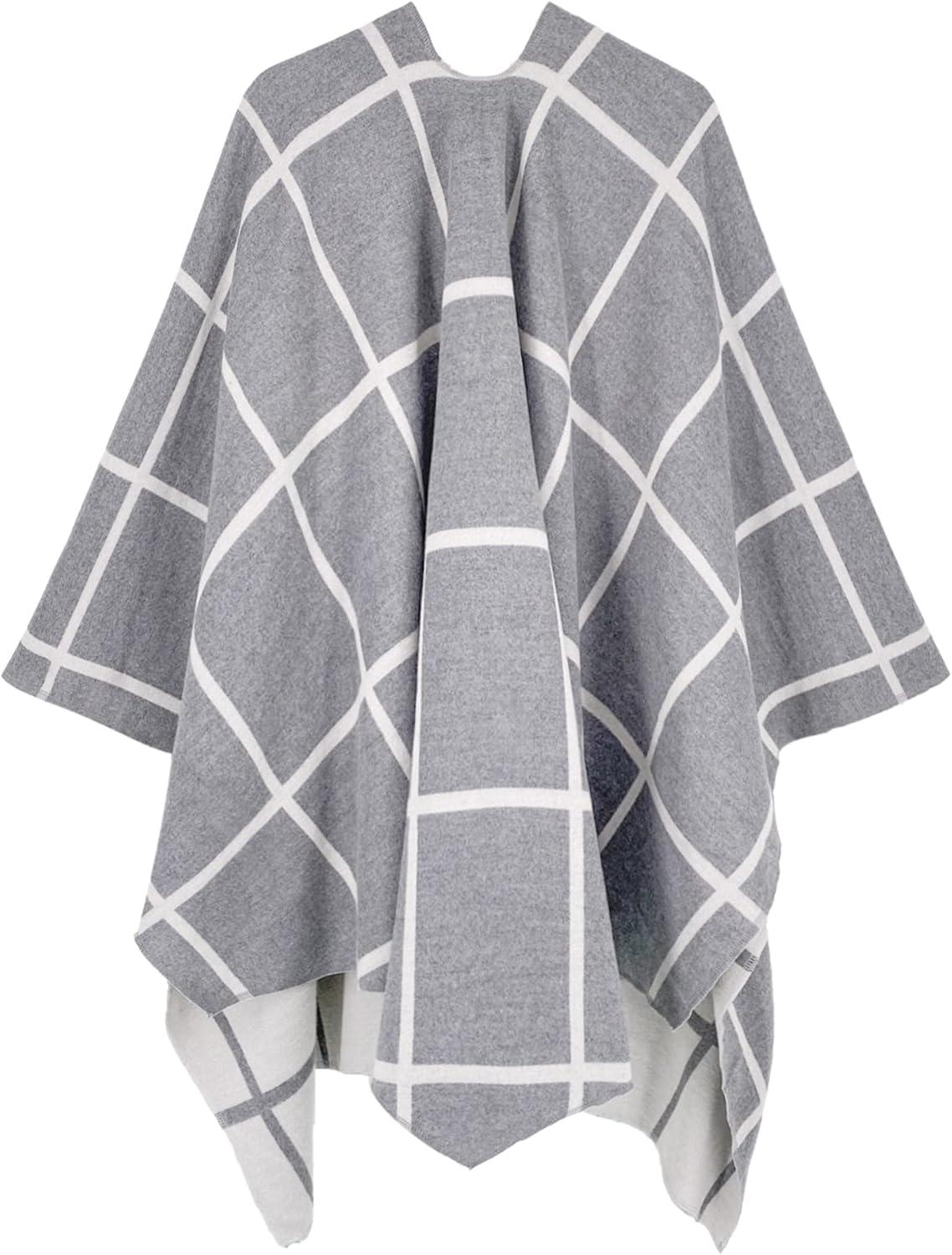 imageMoss Rose Womens Shawl Wrap Poncho Ruana Cape Open Front Cardigan Shawls for Fall WinterAx Gray Plaid