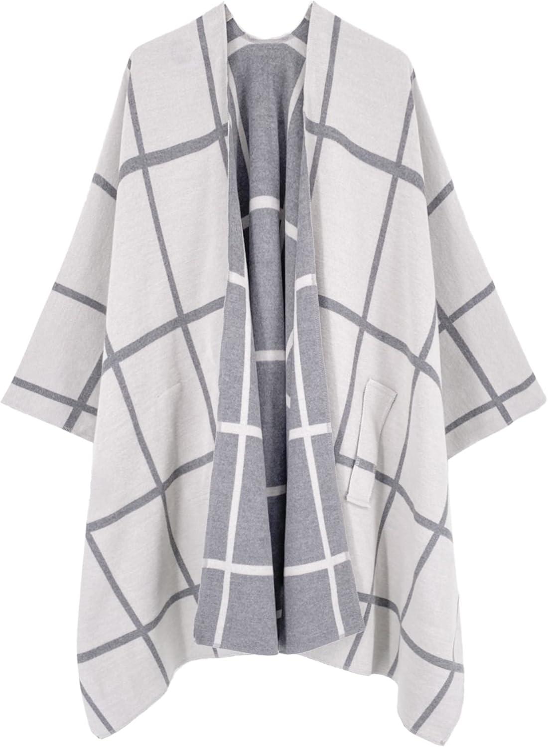 imageMoss Rose Womens Shawl Wrap Poncho Ruana Cape Open Front Cardigan Shawls for Fall WinterAx Gray Plaid