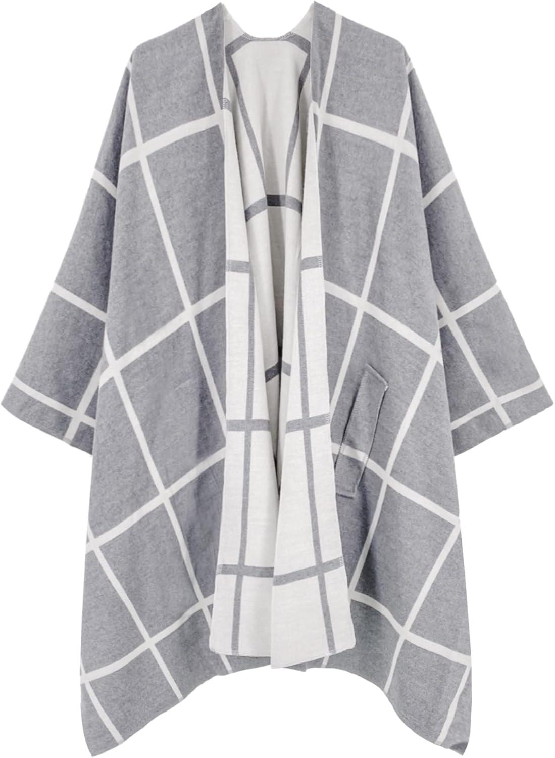 imageMoss Rose Womens Shawl Wrap Poncho Ruana Cape Open Front Cardigan Shawls for Fall WinterAx Gray Plaid