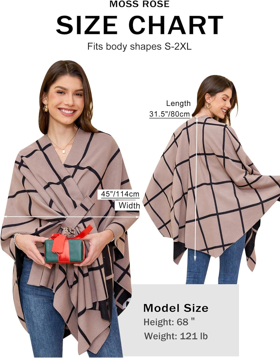 imageMoss Rose Womens Shawl Wrap Poncho Ruana Cape Open Front Cardigan Shawls for Fall WinterAz Black and Khaki