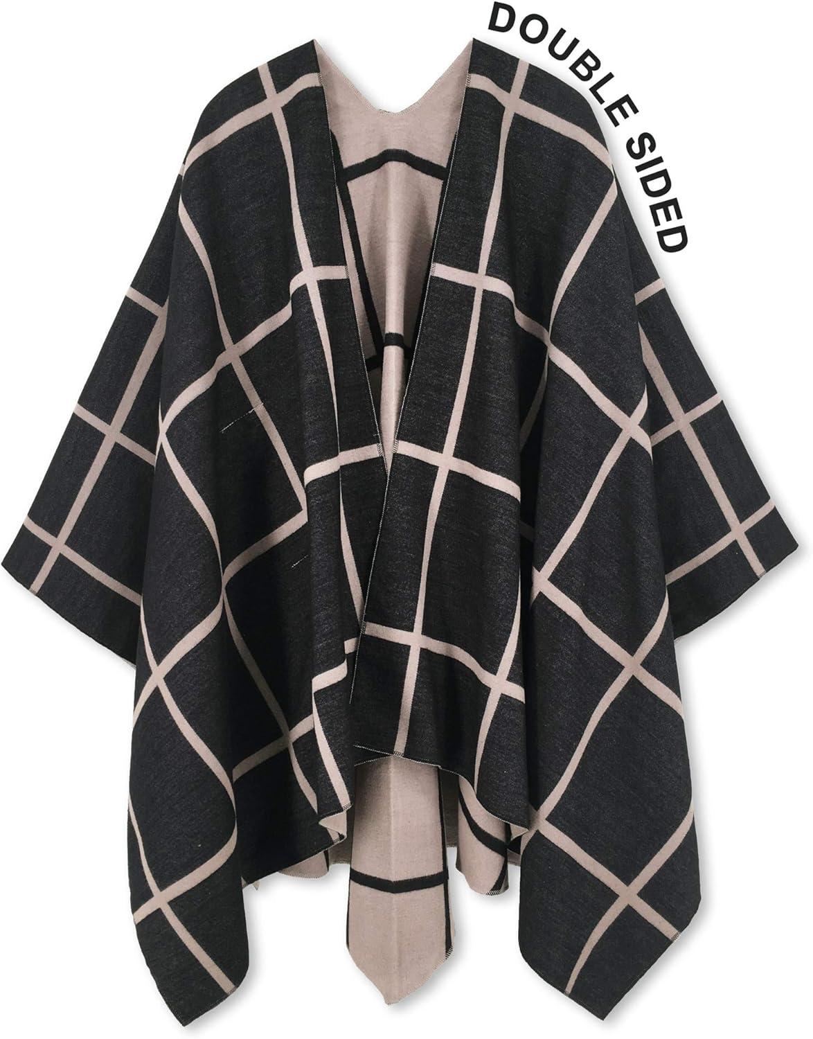 imageMoss Rose Womens Shawl Wrap Poncho Ruana Cape Open Front Cardigan Shawls for Fall WinterAz Black and Khaki