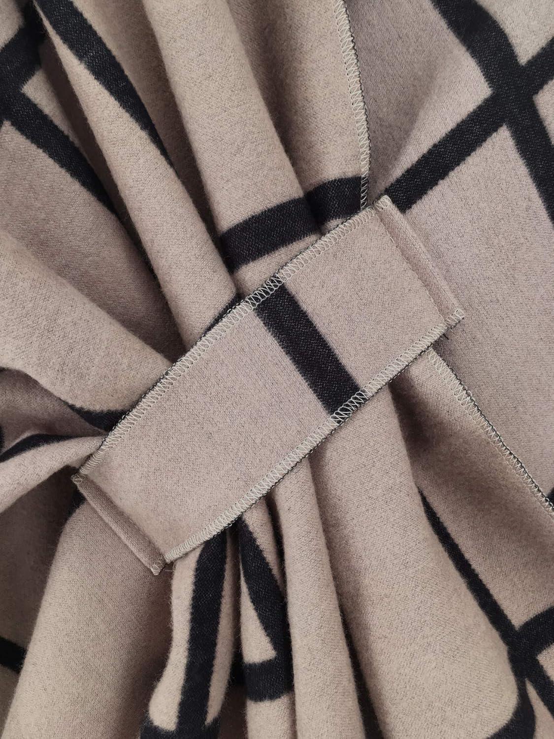 imageMoss Rose Womens Shawl Wrap Poncho Ruana Cape Open Front Cardigan Shawls for Fall WinterAz Black and Khaki With Belt