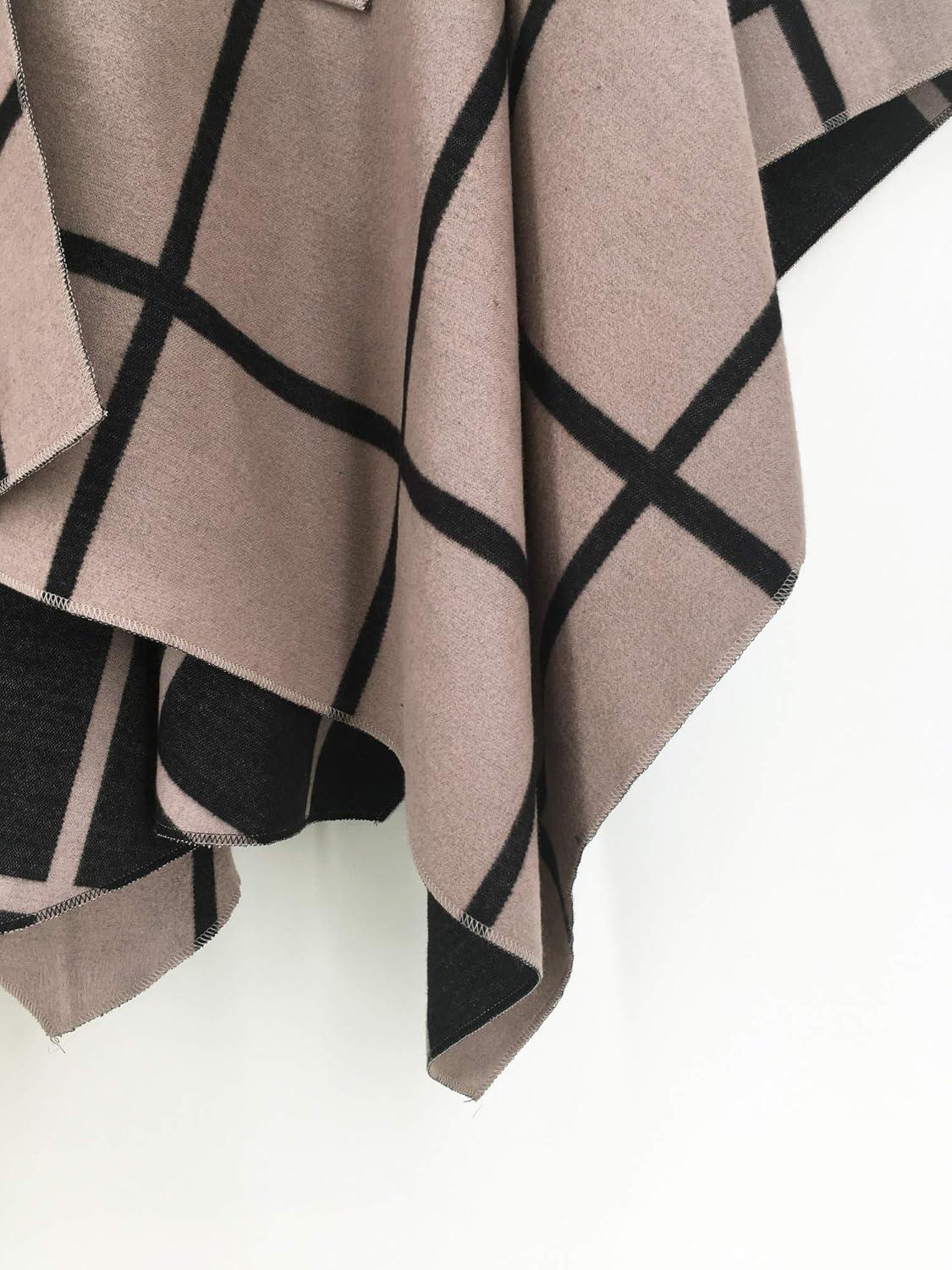 imageMoss Rose Womens Shawl Wrap Poncho Ruana Cape Open Front Cardigan Shawls for Fall WinterAz Black and Khaki With Belt