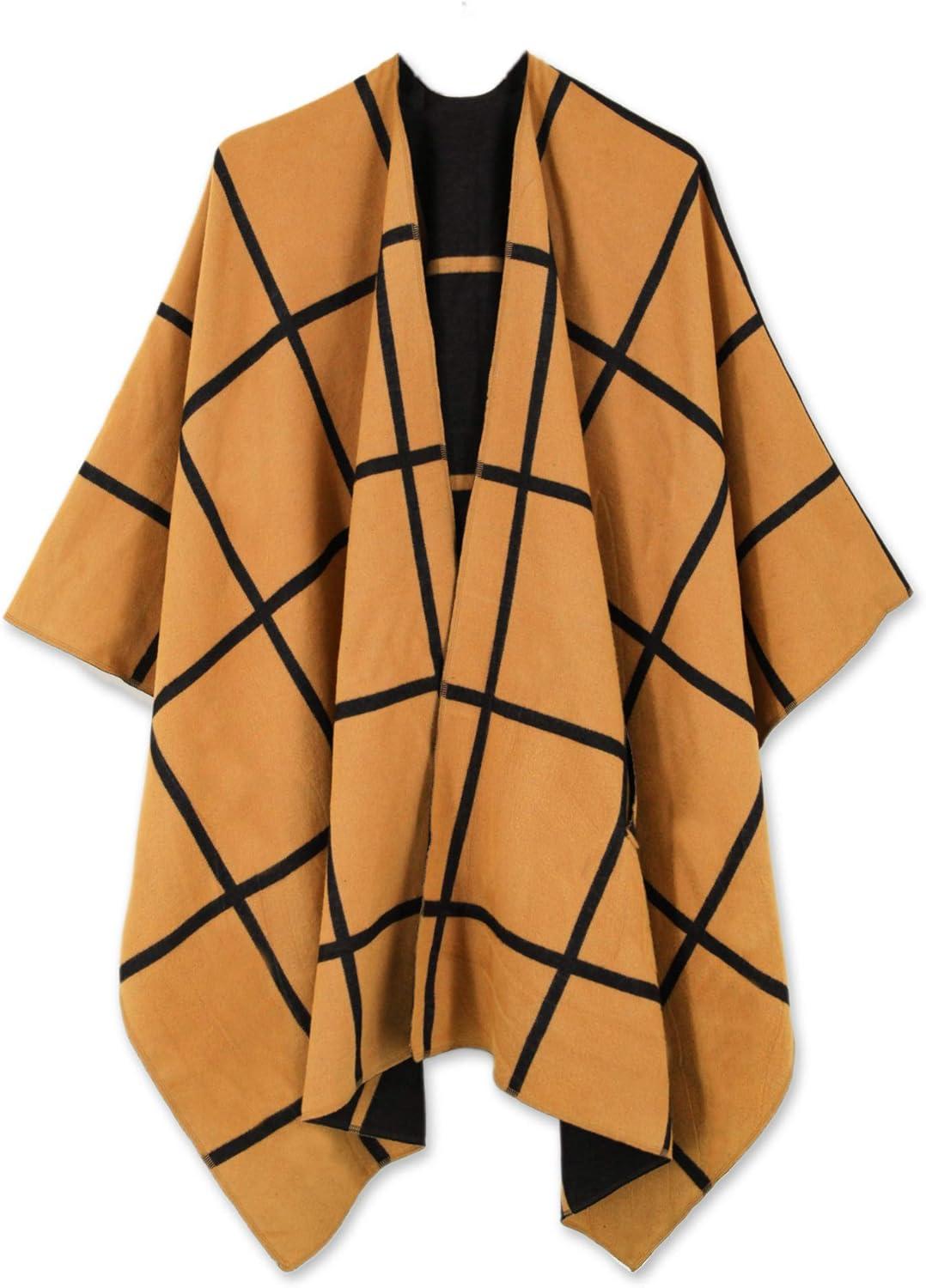 imageMoss Rose Womens Shawl Wrap Poncho Ruana Cape Open Front Cardigan Shawls for Fall WinterAz Black and Sandstone