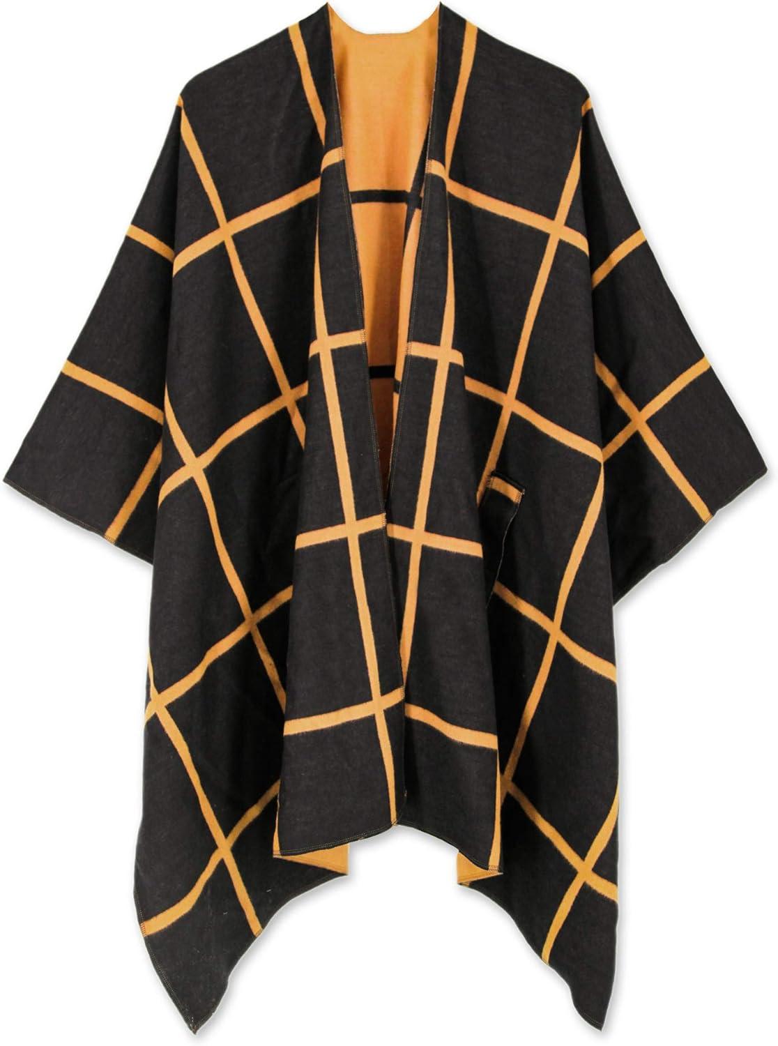 imageMoss Rose Womens Shawl Wrap Poncho Ruana Cape Open Front Cardigan Shawls for Fall WinterAz Black and Sandstone