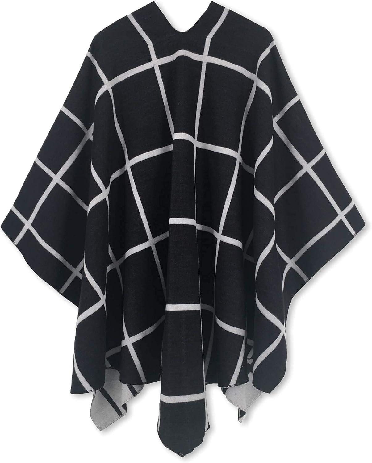 imageMoss Rose Womens Shawl Wrap Poncho Ruana Cape Open Front Cardigan Shawls for Fall WinterAz Black and White