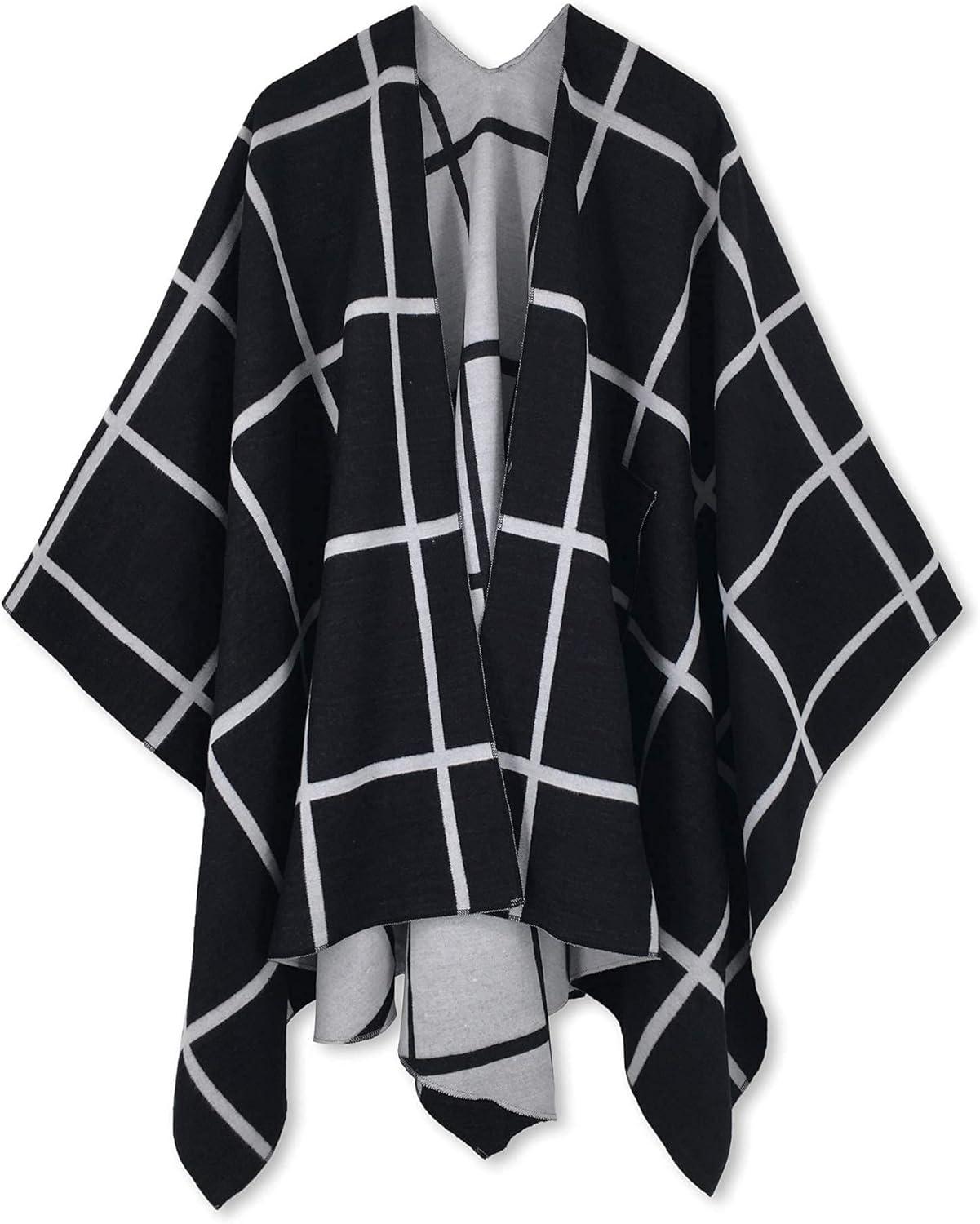 imageMoss Rose Womens Shawl Wrap Poncho Ruana Cape Open Front Cardigan Shawls for Fall WinterAz Black and White