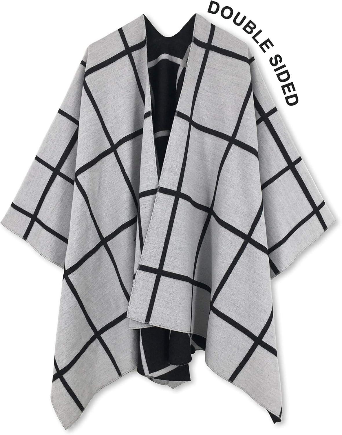 imageMoss Rose Womens Shawl Wrap Poncho Ruana Cape Open Front Cardigan Shawls for Fall WinterAz Black and White