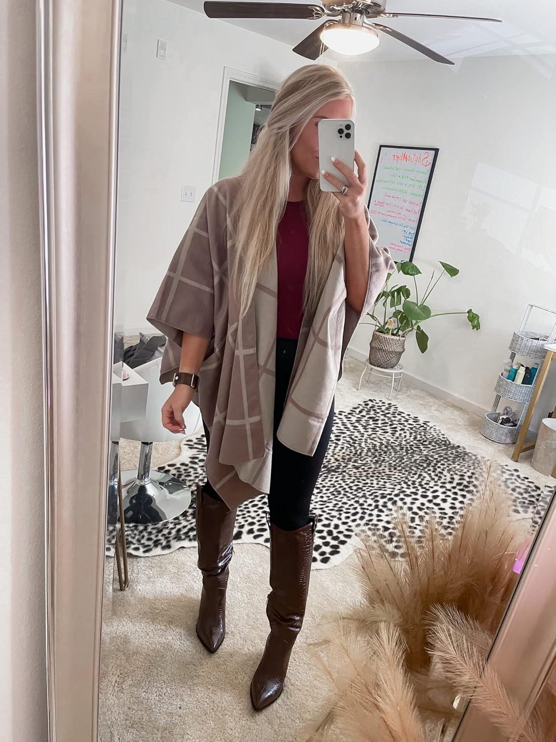 imageMoss Rose Womens Shawl Wrap Poncho Ruana Cape Open Front Cardigan Shawls for Fall WinterAz Crepe and Bone