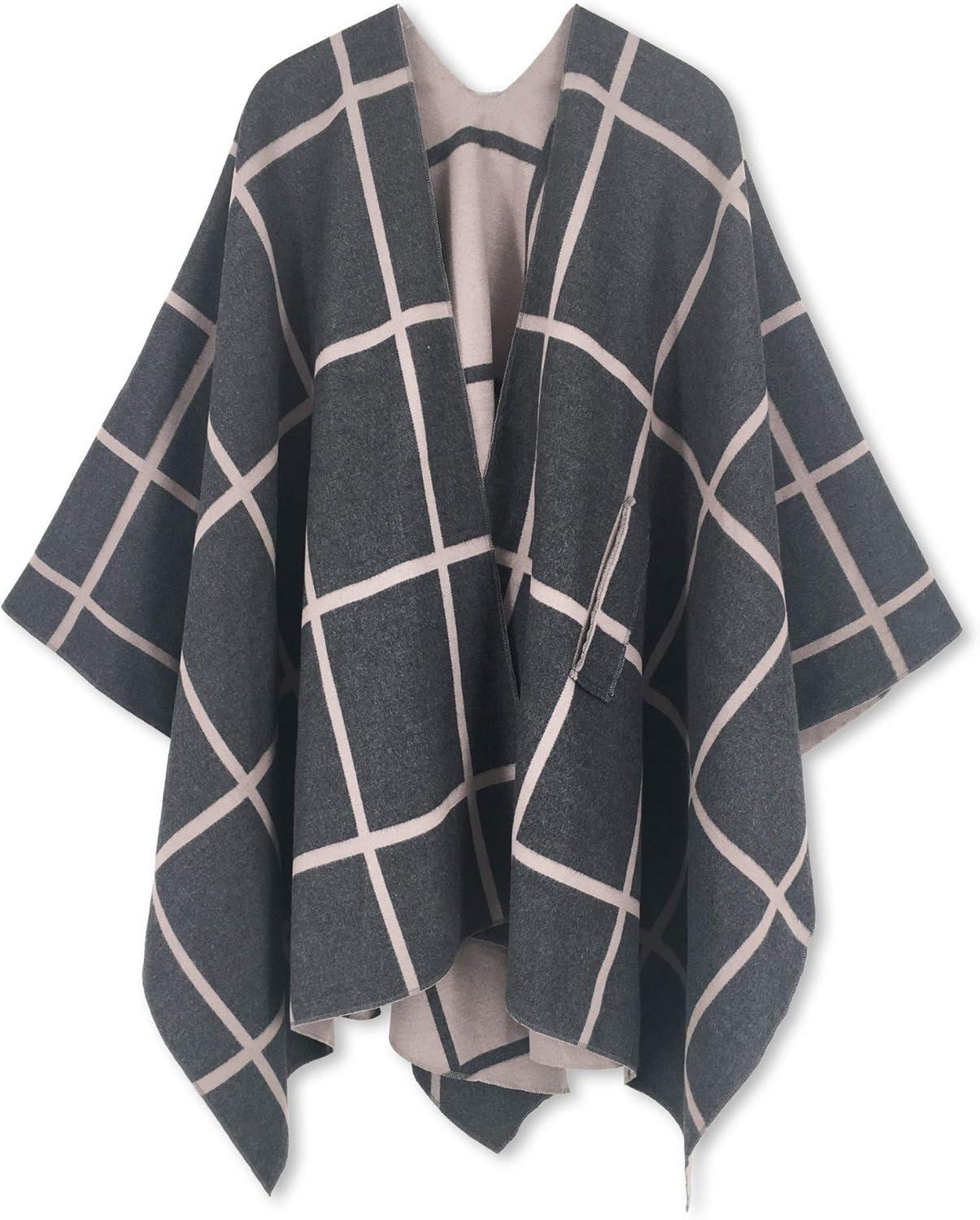 imageMoss Rose Womens Shawl Wrap Poncho Ruana Cape Open Front Cardigan Shawls for Fall WinterAz Gray and Khaki