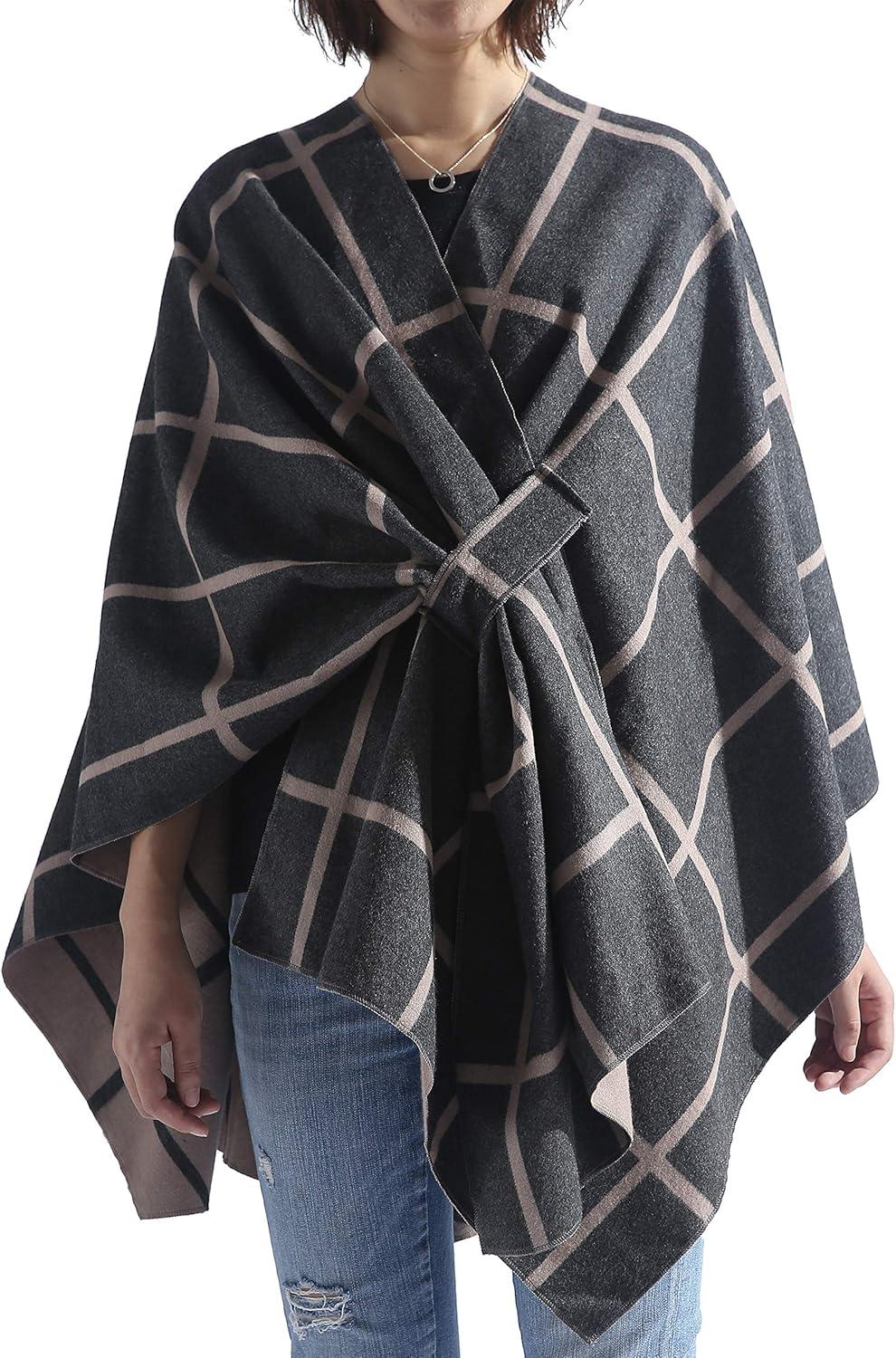 imageMoss Rose Womens Shawl Wrap Poncho Ruana Cape Open Front Cardigan Shawls for Fall WinterAz Gray and Khaki