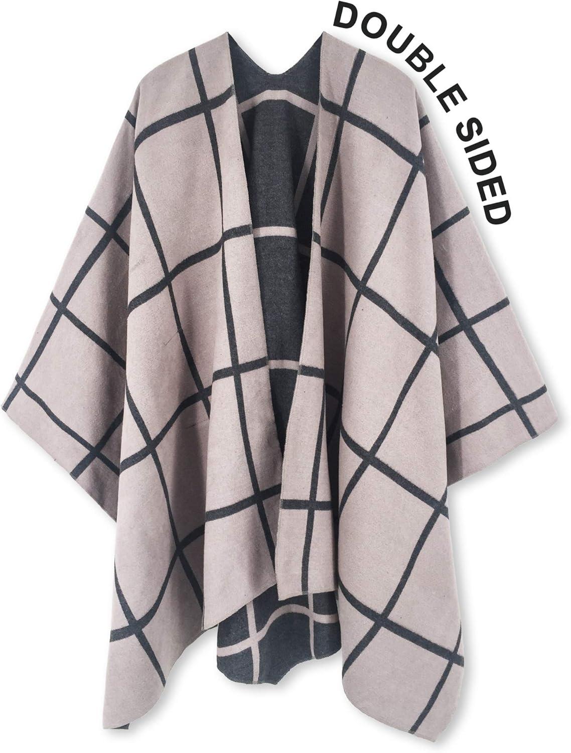 imageMoss Rose Womens Shawl Wrap Poncho Ruana Cape Open Front Cardigan Shawls for Fall WinterAz Gray and Khaki