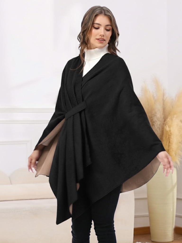 imageMoss Rose Womens Shawl Wrap Poncho Ruana Cape Open Front Cardigan Shawls for Fall WinterAz Tortilla Black