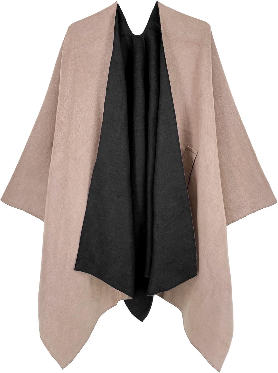 imageMoss Rose Womens Shawl Wrap Poncho Ruana Cape Open Front Cardigan Shawls for Fall WinterAz Tortilla Black