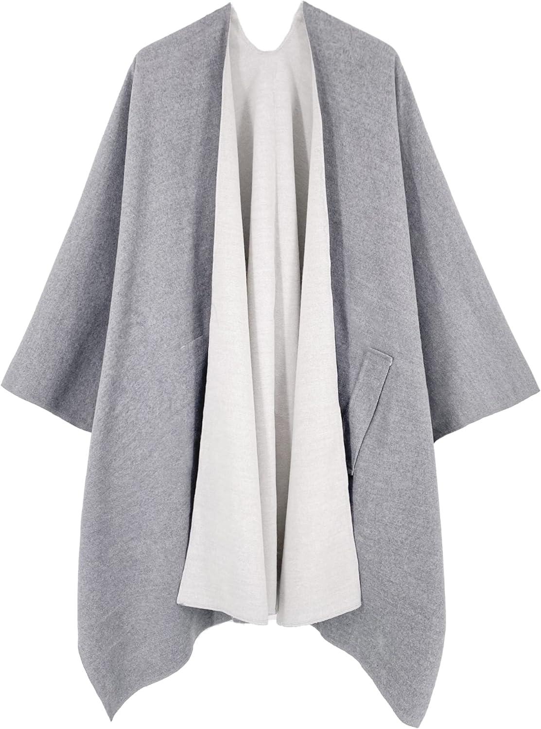 imageMoss Rose Womens Shawl Wrap Poncho Ruana Cape Open Front Cardigan Shawls for Fall WinterAz Tortilla Gray