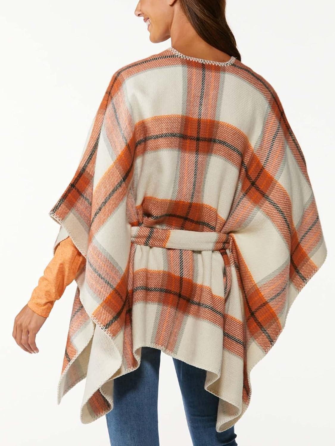 imageMoss Rose Womens Shawl Wrap Poncho Ruana Cape Open Front Cardigan Shawls for Fall WinterB Tangerine