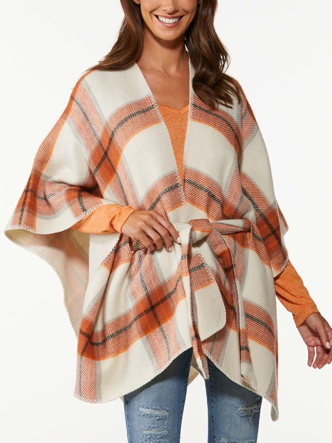 imageMoss Rose Womens Shawl Wrap Poncho Ruana Cape Open Front Cardigan Shawls for Fall WinterB Tangerine
