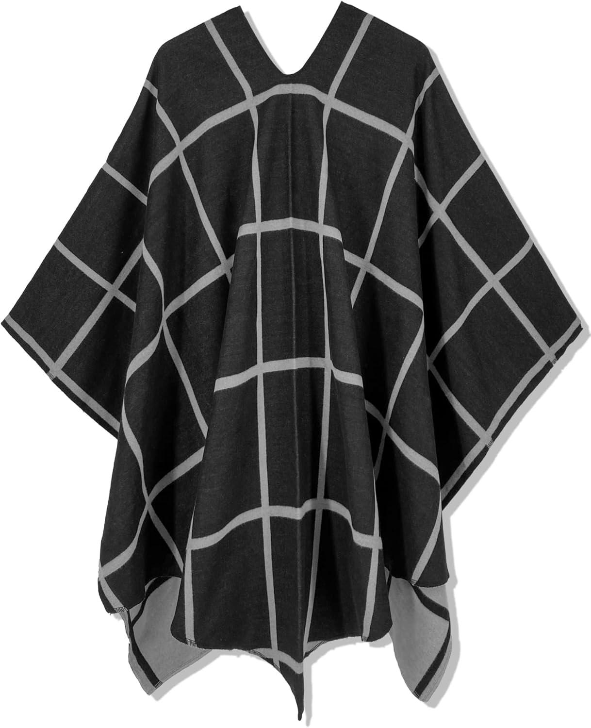 imageMoss Rose Womens Shawl Wrap Poncho Ruana Cape Open Front Cardigan Shawls for Fall WinterBlack Plaid