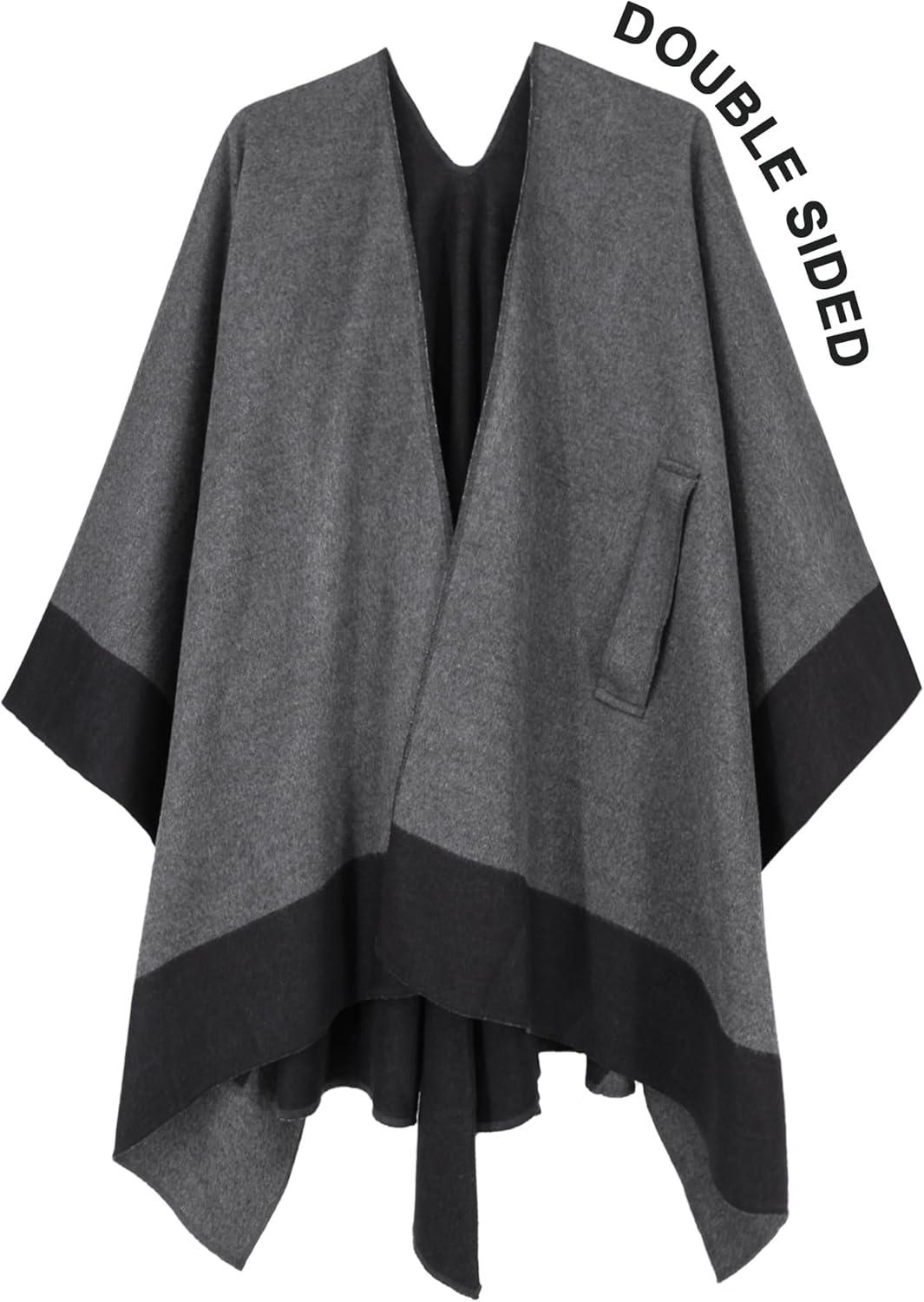 imageMoss Rose Womens Shawl Wrap Poncho Ruana Cape Open Front Cardigan Shawls for Fall WinterBlackgrey
