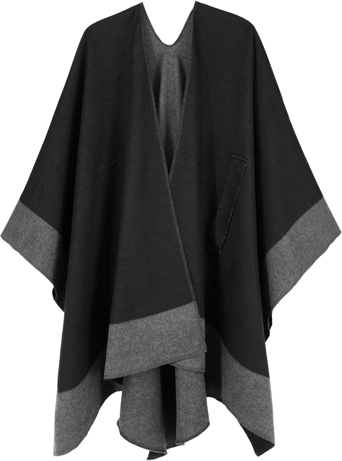 imageMoss Rose Womens Shawl Wrap Poncho Ruana Cape Open Front Cardigan Shawls for Fall WinterBlackgrey