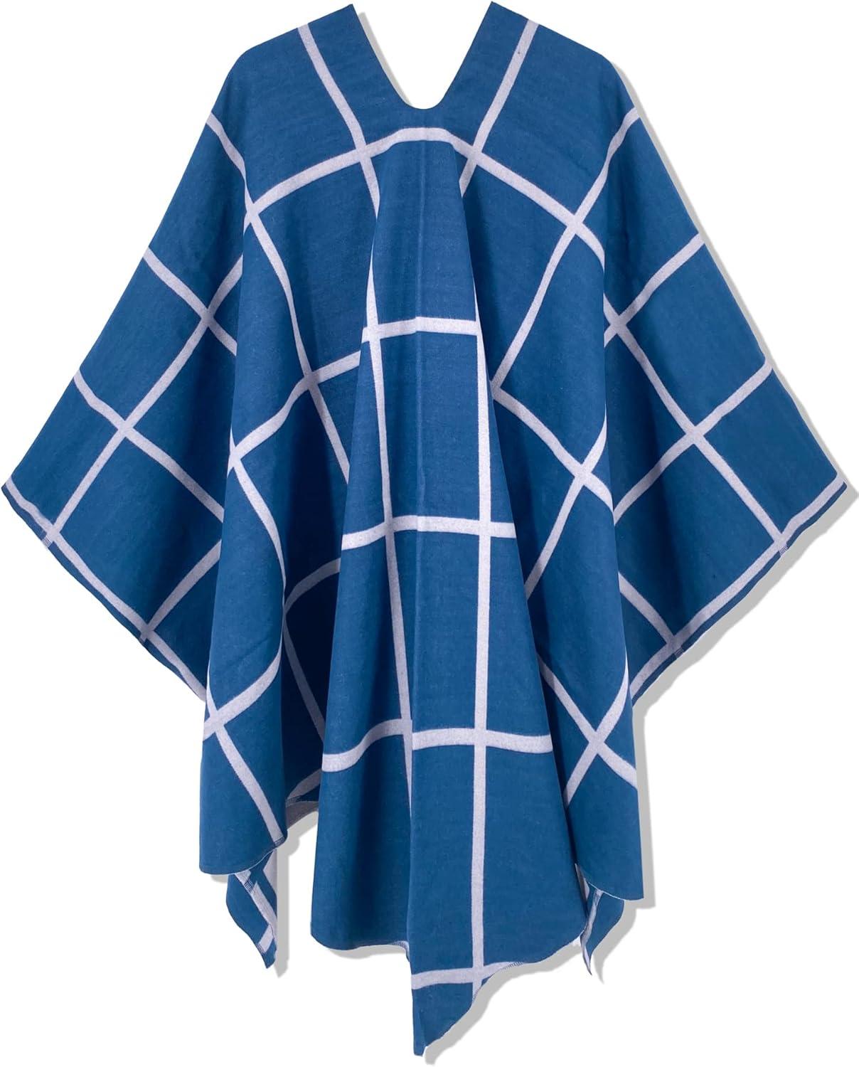 imageMoss Rose Womens Shawl Wrap Poncho Ruana Cape Open Front Cardigan Shawls for Fall WinterBlue Plaid